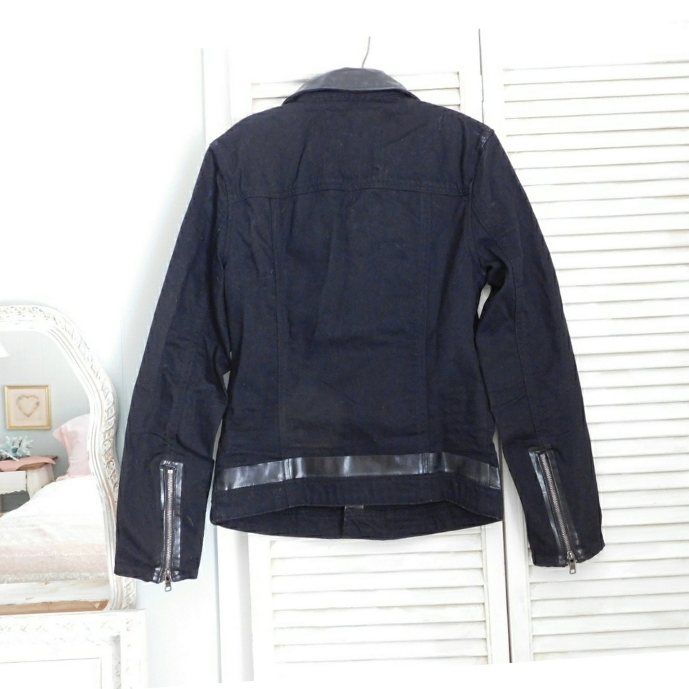 VTG ARMANI EXCHANGE WMNS BLK LTHR TRIM MOTO JACKET - Picture 7 of 7